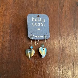 Vintage Holly Yashi Pastel Heart-Leaf Niobium Earrings